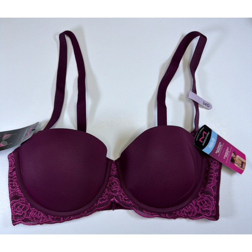 Maidenform Pushup Multiway Embellished Balconette Bra Purple Lace 34D DM9905